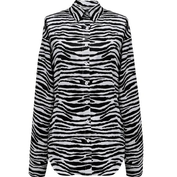 Zebra Print Button Front Shirt, Vintage Long Sleeve Shirt - Picture 2 of 5